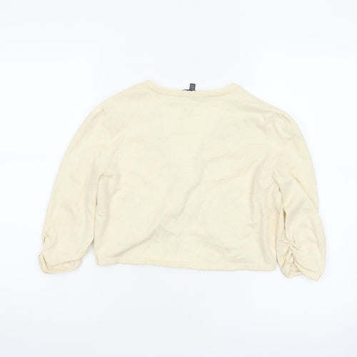 Laura Ashley Women Ivory UK 12 Cropped Button Cardigan Puff Sleeves