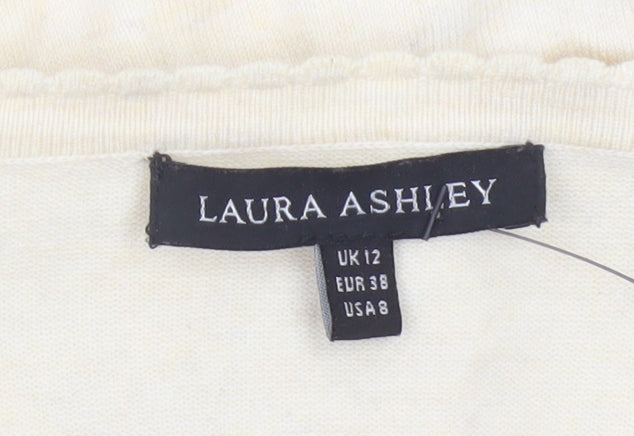 Laura Ashley Women Ivory UK 12 Cropped Button Cardigan Puff Sleeves