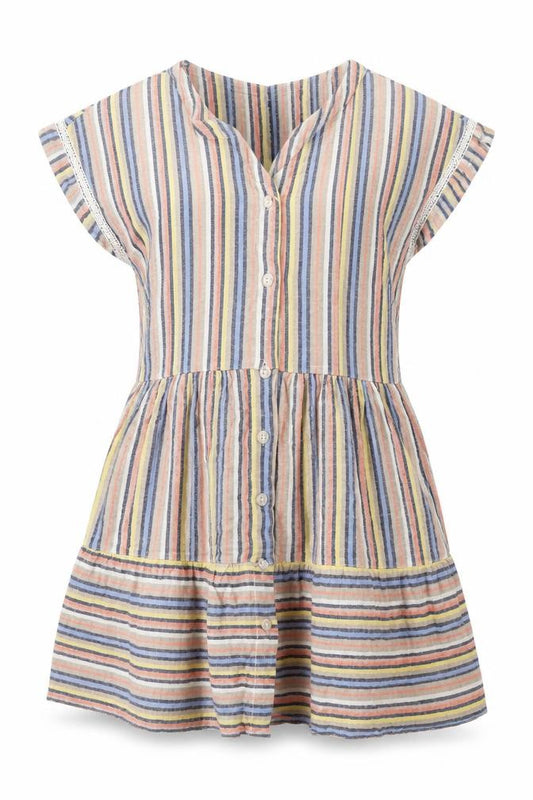 Front view of Next Women’s Multicoloured Striped S Fit & Flare Button Mini Dress