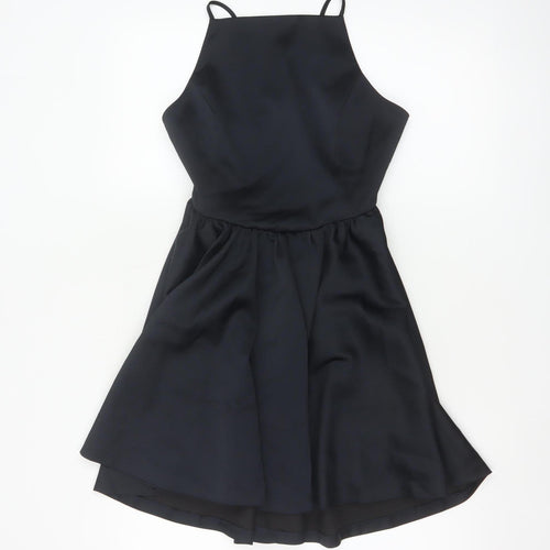 Zara Women Black XS Fit & Flare Hi-Low Strappy Party Dress