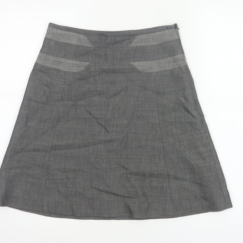 Karen Millen Women Grey Pinstripe A-Line Knee Skirt UK 10 Wool