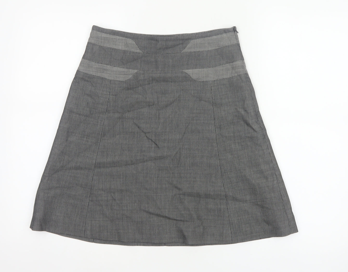 Karen Millen Women Grey Pinstripe A-Line Knee Skirt UK 10 Wool