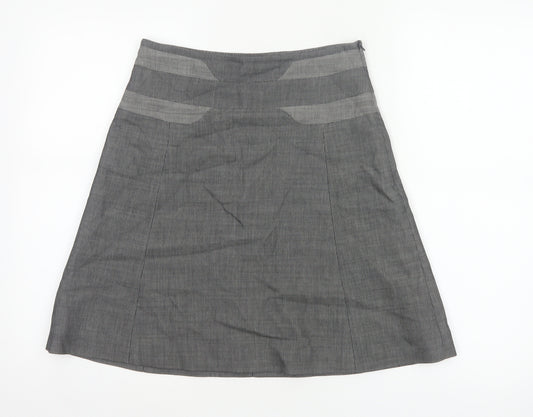 Karen Millen Women Grey Pinstripe A-Line Knee Skirt UK 10 Wool