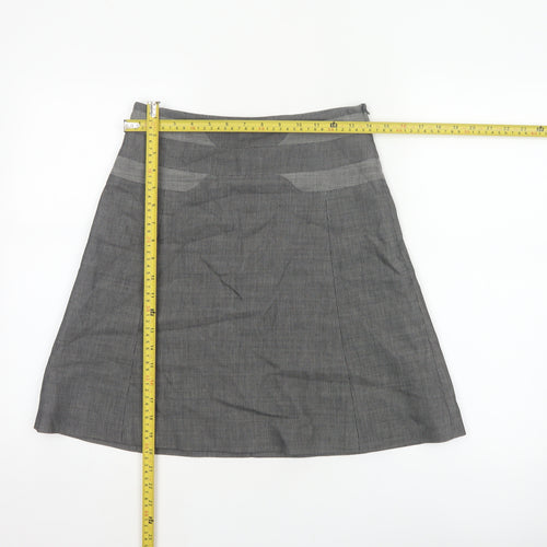Karen Millen Women Grey Pinstripe A-Line Knee Skirt UK 10 Wool