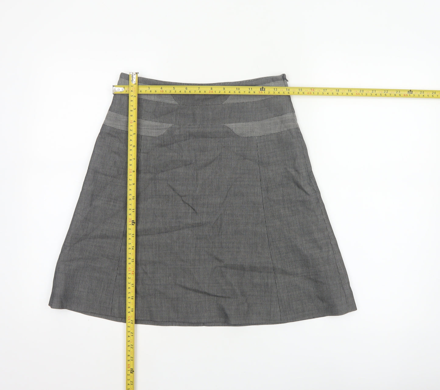Karen Millen Women Grey Pinstripe A-Line Knee Skirt UK 10 Wool