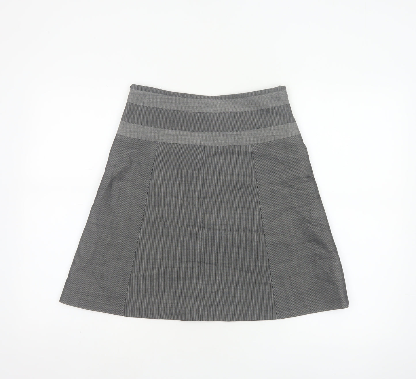 Karen Millen Women Grey Pinstripe A-Line Knee Skirt UK 10 Wool