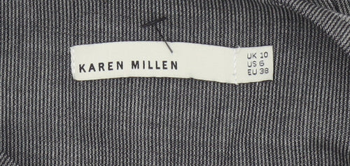 Karen Millen Women Grey Pinstripe A-Line Knee Skirt UK 10 Wool