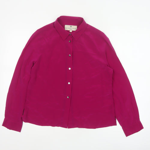Fenn Wright Manson Women Pink Silk Petite 12 Collared Button-Up Blouse