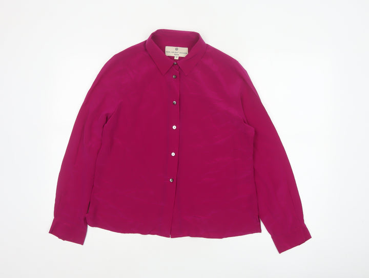Fenn Wright Manson Women Pink Silk Petite 12 Collared Button-Up Blouse