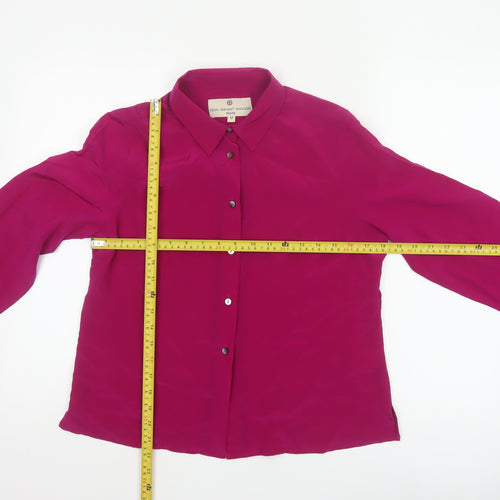 Fenn Wright Manson Women Pink Silk Petite 12 Collared Button-Up Blouse