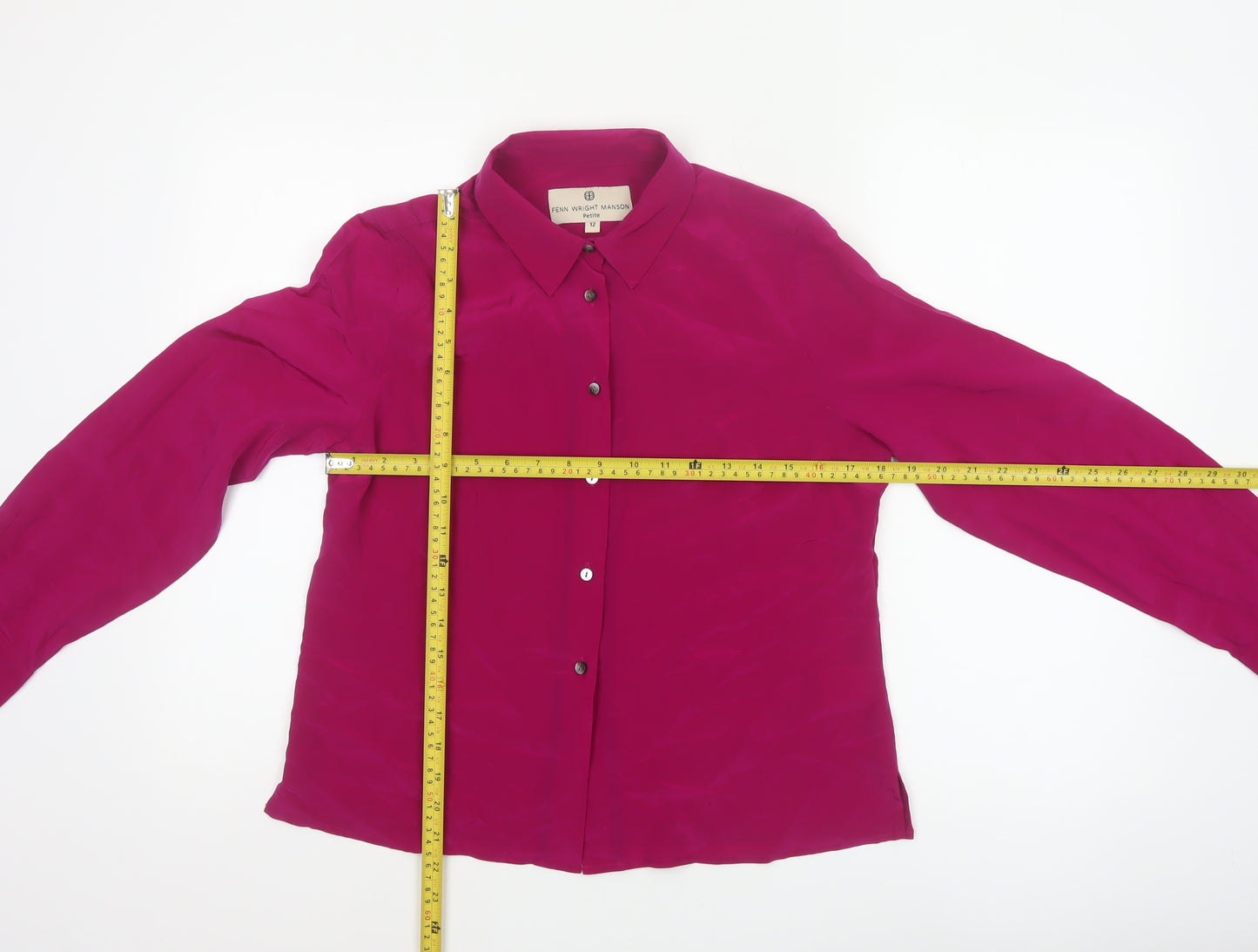 Fenn Wright Manson Women Pink Silk Petite 12 Collared Button-Up Blouse