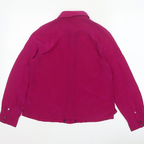 Fenn Wright Manson Women Pink Silk Petite 12 Collared Button-Up Blouse