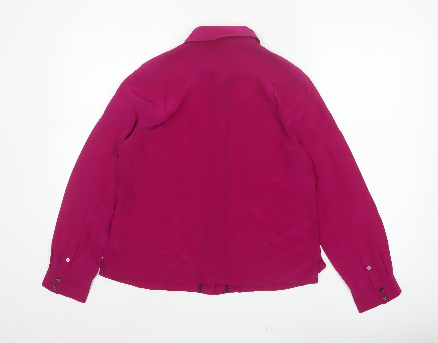 Fenn Wright Manson Women Pink Silk Petite 12 Collared Button-Up Blouse