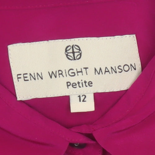 Fenn Wright Manson Women Pink Silk Petite 12 Collared Button-Up Blouse