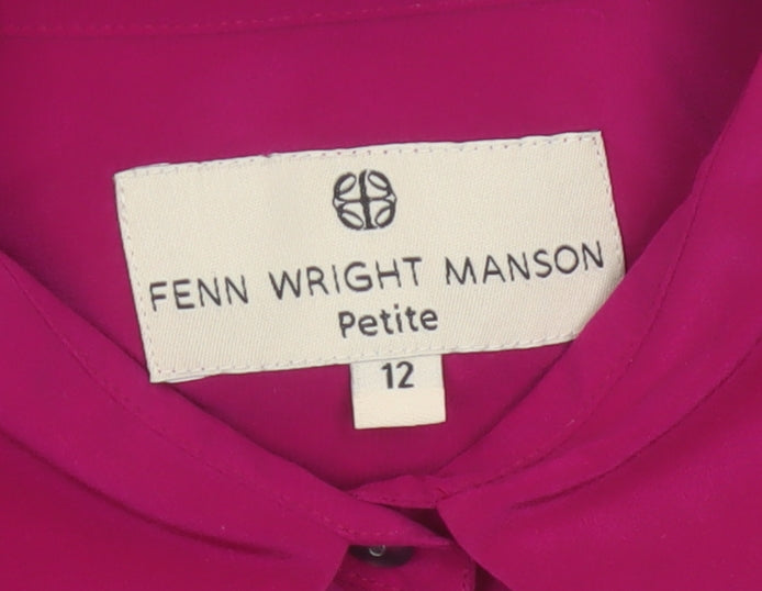 Fenn Wright Manson Women Pink Silk Petite 12 Collared Button-Up Blouse