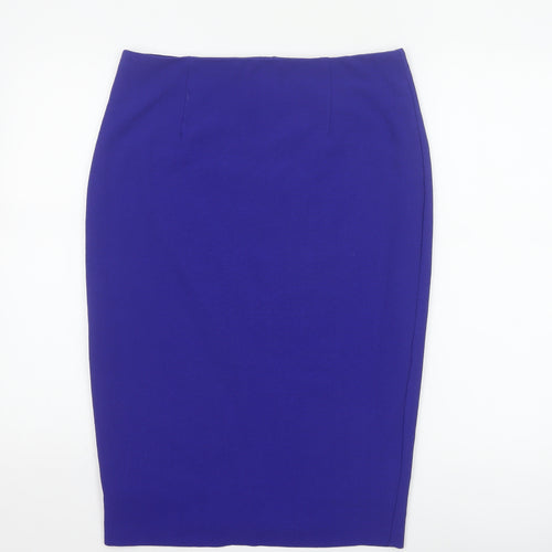 Oasis Women Blue UK 16 Knee Length Pencil Skirt Lined Stretch