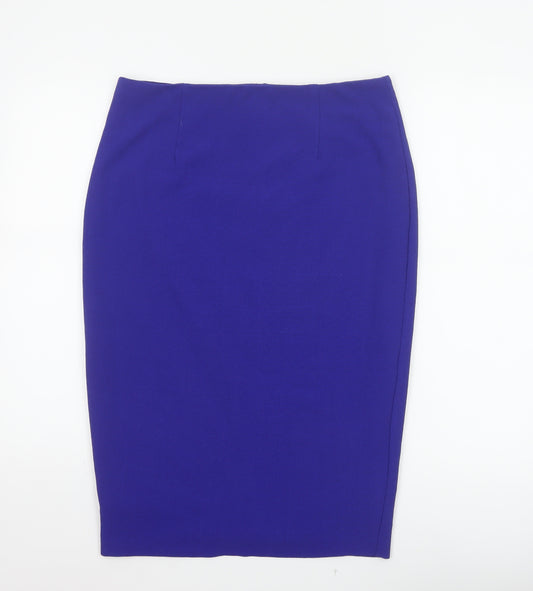 Oasis Women Blue UK 16 Knee Length Pencil Skirt Lined Stretch