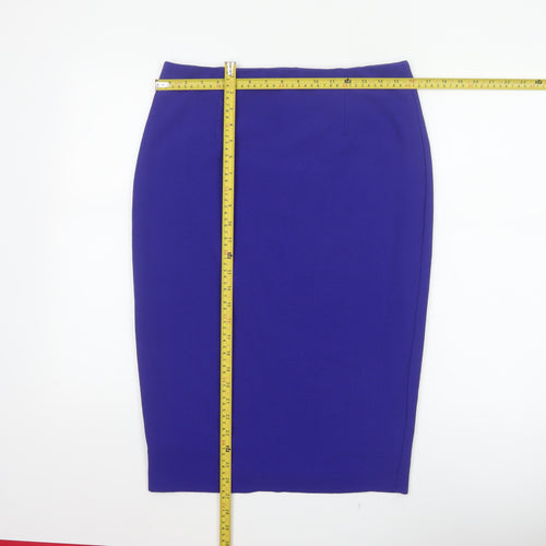 Oasis Women Blue UK 16 Knee Length Pencil Skirt Lined Stretch