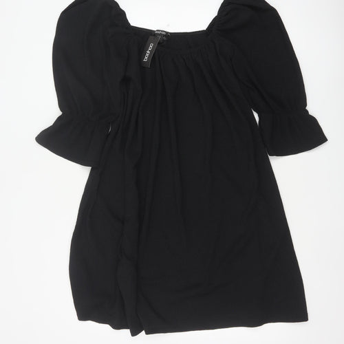 Boohoo Women Black UK 14 Fit & Flare Knee Dress Puff Sleeves