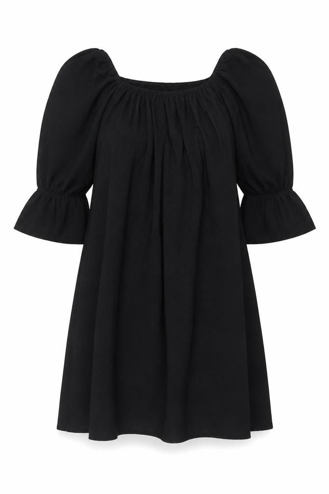 Boohoo Women Black UK 14 Fit & Flare Knee Dress Puff Sleeves