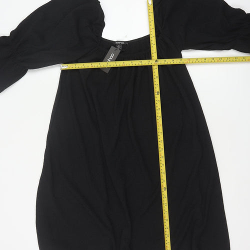 Boohoo Women Black UK 14 Fit & Flare Knee Dress Puff Sleeves