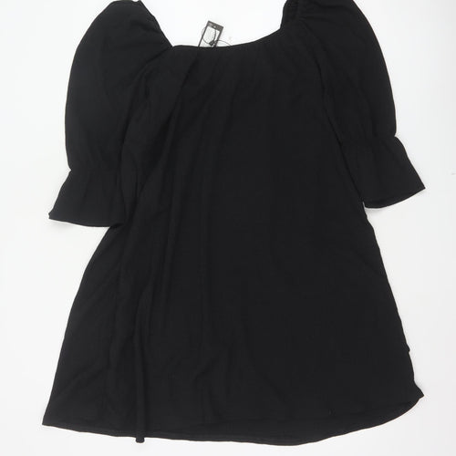 Boohoo Women Black UK 14 Fit & Flare Knee Dress Puff Sleeves