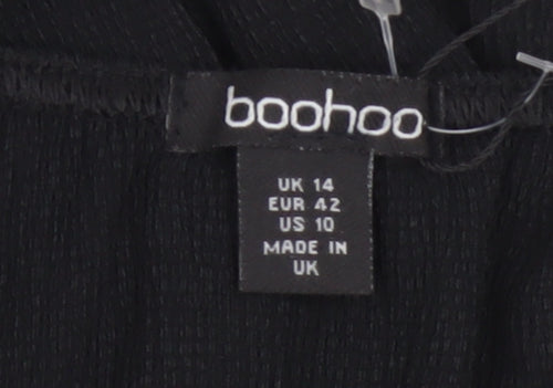 Boohoo Women Black UK 14 Fit & Flare Knee Dress Puff Sleeves