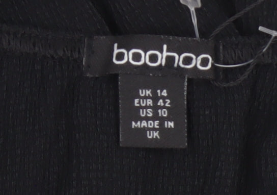 Boohoo Women Black UK 14 Fit & Flare Knee Dress Puff Sleeves