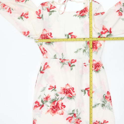 PrettyLittleThing Women Ivory Floral Bell Sleeve Skater Dress UK 10