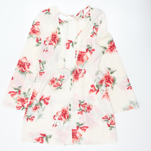 PrettyLittleThing Women Ivory Floral Bell Sleeve Skater Dress UK 10