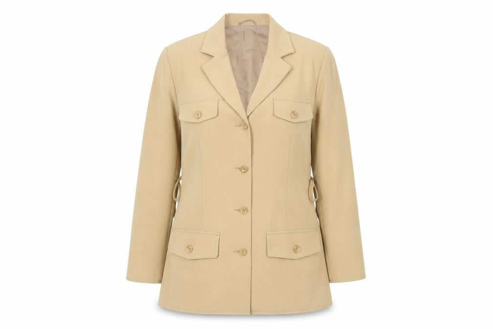 Front view of Mackays Women’s Beige UK 14 Longline Tailored Blazer Jacket