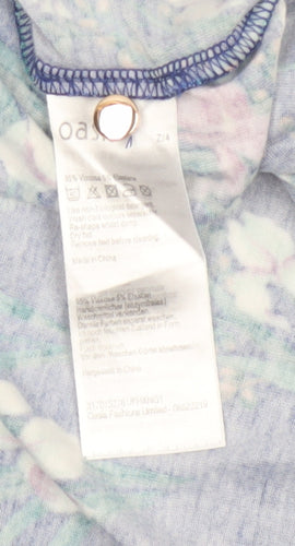 Oasis Women Blue Floral UK 14 Fit & Flare Knee Dress Belted