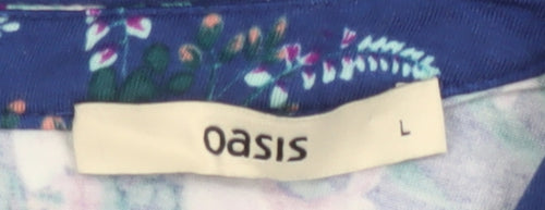 Oasis Women Blue Floral UK 14 Fit & Flare Knee Dress Belted