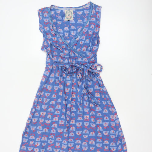 Mantaray Women’s Blue Floral Cotton Wrap Dress Size 16 Knee Length