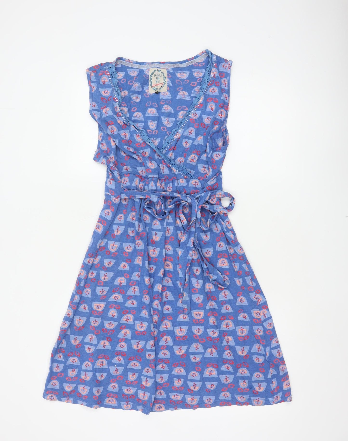 Mantaray Women’s Blue Floral Cotton Wrap Dress Size 16 Knee Length