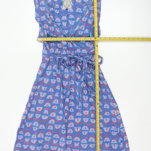 Mantaray Women’s Blue Floral Cotton Wrap Dress Size 16 Knee Length