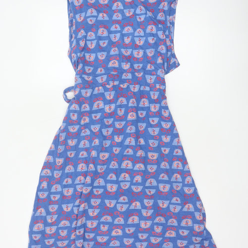 Mantaray Women’s Blue Floral Cotton Wrap Dress Size 16 Knee Length