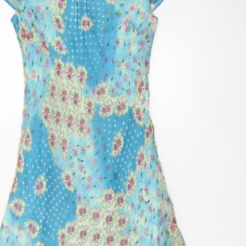 Phase Eight Women Blue Floral Chiffon Midi Fit & Flare Dress UK 12