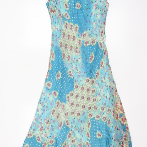 Phase Eight Women Blue Floral Chiffon Midi Fit & Flare Dress UK 12