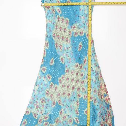 Phase Eight Women Blue Floral Chiffon Midi Fit & Flare Dress UK 12