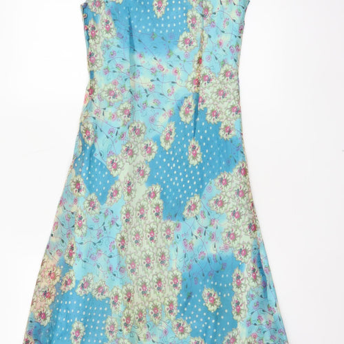 Phase Eight Women Blue Floral Chiffon Midi Fit & Flare Dress UK 12