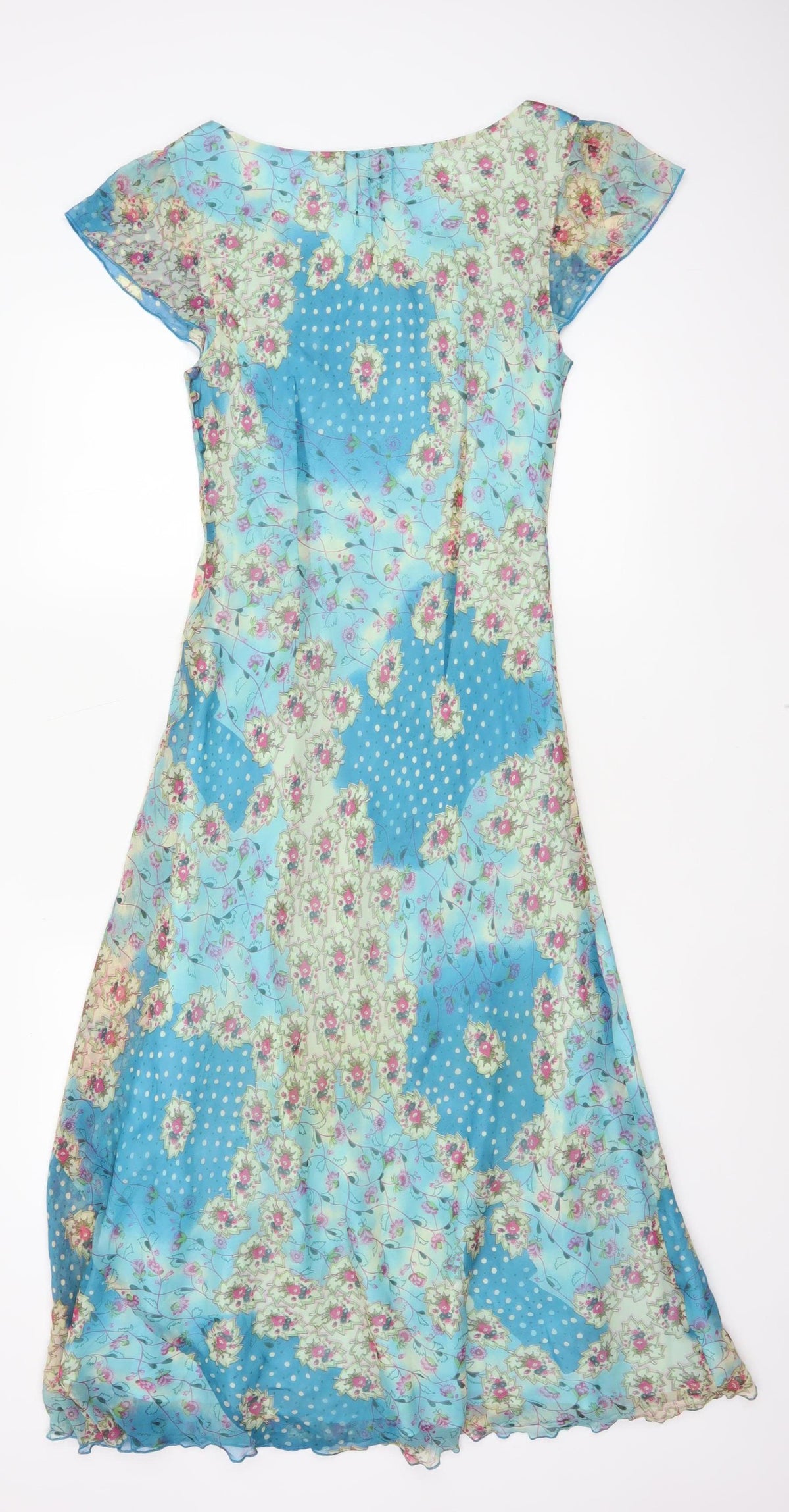 Phase Eight Women Blue Floral Chiffon Midi Fit & Flare Dress UK 12