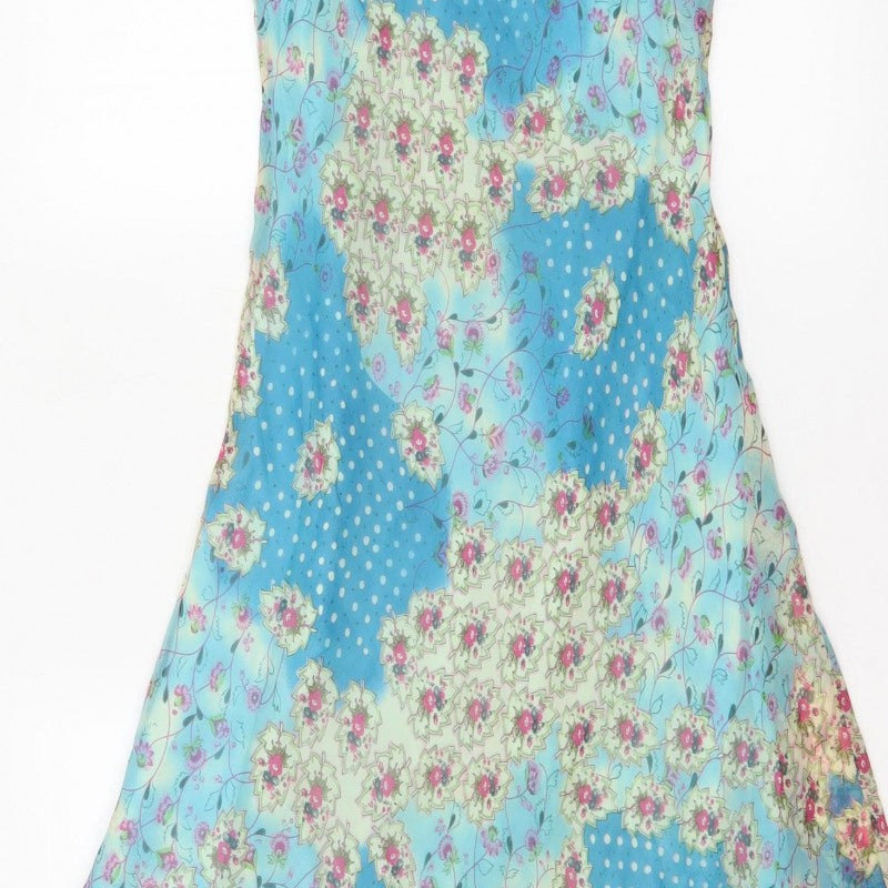 Phase Eight Women Blue Floral Chiffon Midi Fit & Flare Dress UK 12