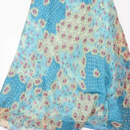 Phase Eight Women Blue Floral Chiffon Midi Fit & Flare Dress UK 12