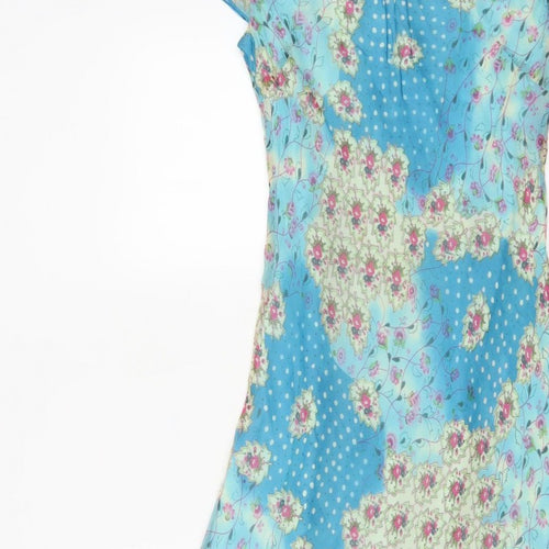 Phase Eight Women Blue Floral Chiffon Midi Fit & Flare Dress UK 12