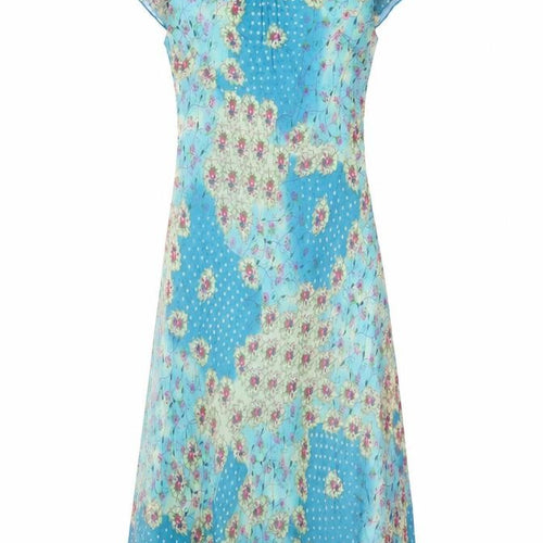 Phase Eight Women Blue Floral Chiffon Midi Fit & Flare Dress UK 12