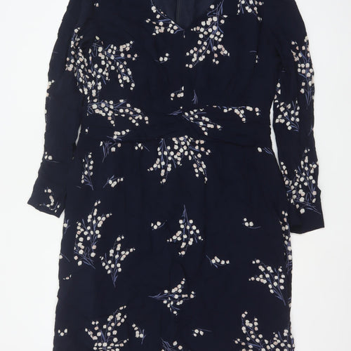 InWear Women Blue Floral Blouson Knee Length Dress UK 16 Long Sleeve