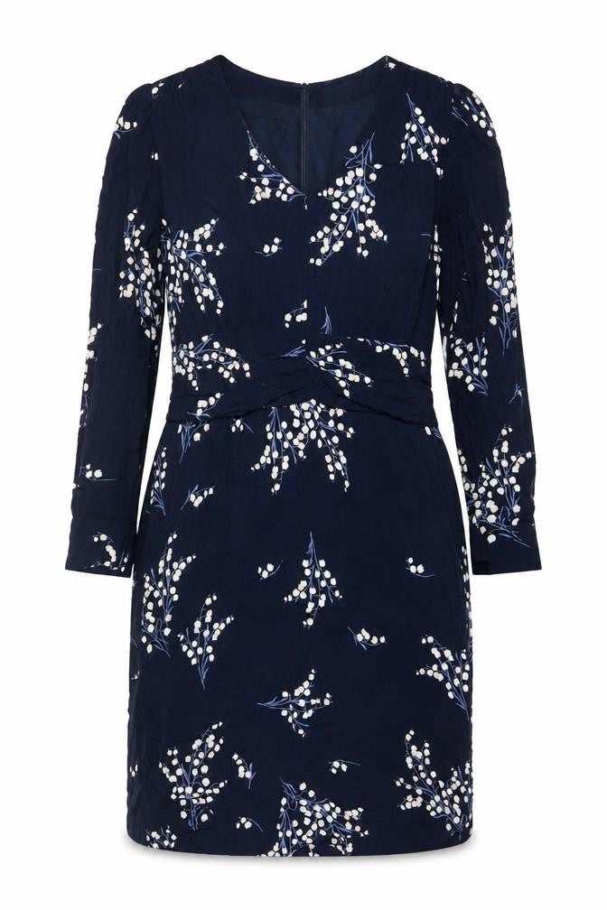 InWear Women Blue Floral Blouson Knee Length Dress UK 16 Long Sleeve