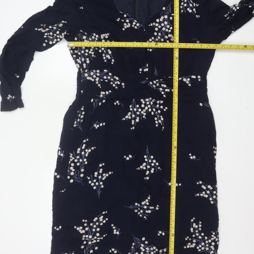 InWear Women Blue Floral Blouson Knee Length Dress UK 16 Long Sleeve