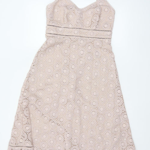 Marks and Spencer Women Beige UK 10 Lace A-Line Midi Party Dress